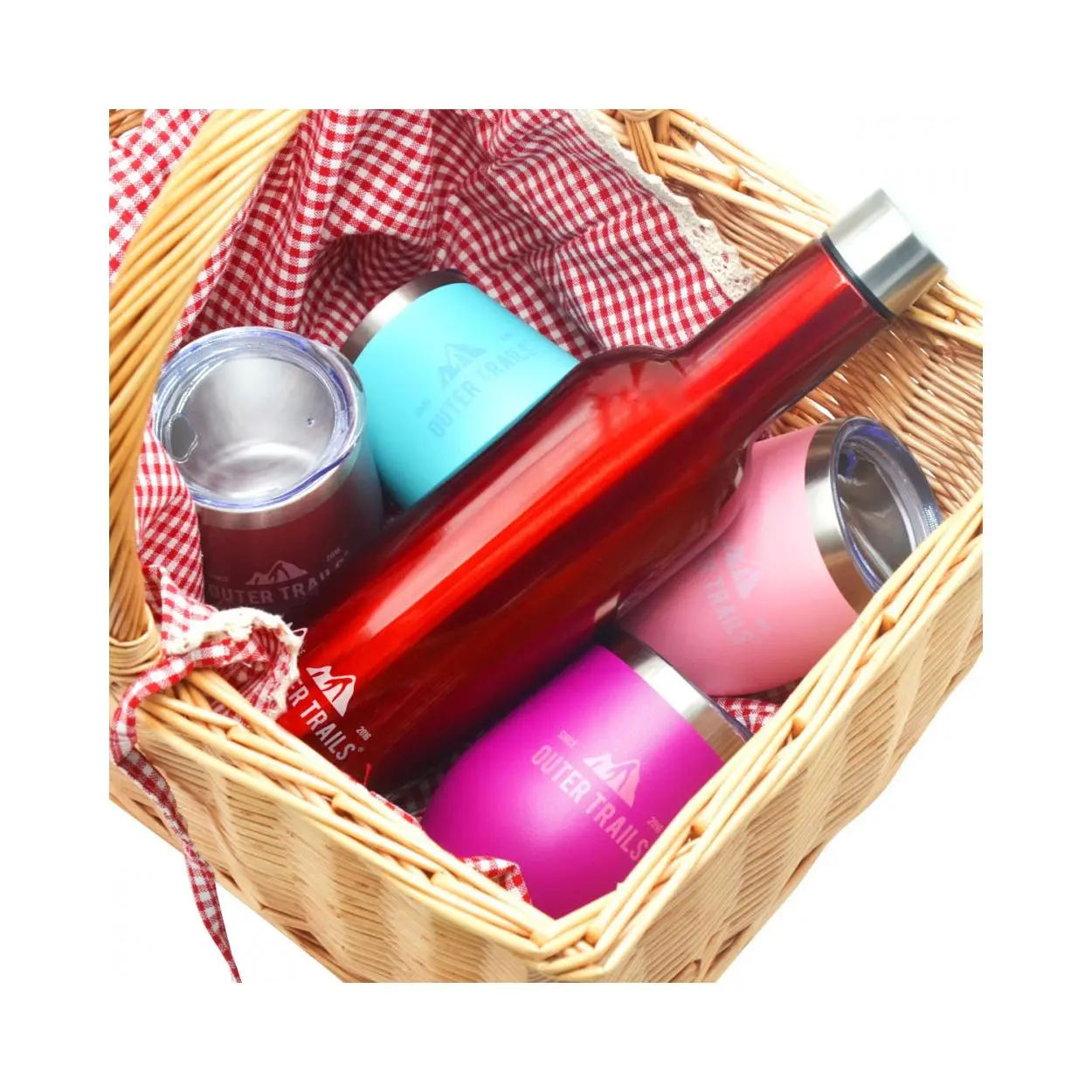 Outer Trails Insulated Wine Gear Collection Bottle Drinkware - Double-Walled Vacuum Sealed 4-Pack Tumblers & Bottle Set for Camping & Hiking - Bottled, Flasks