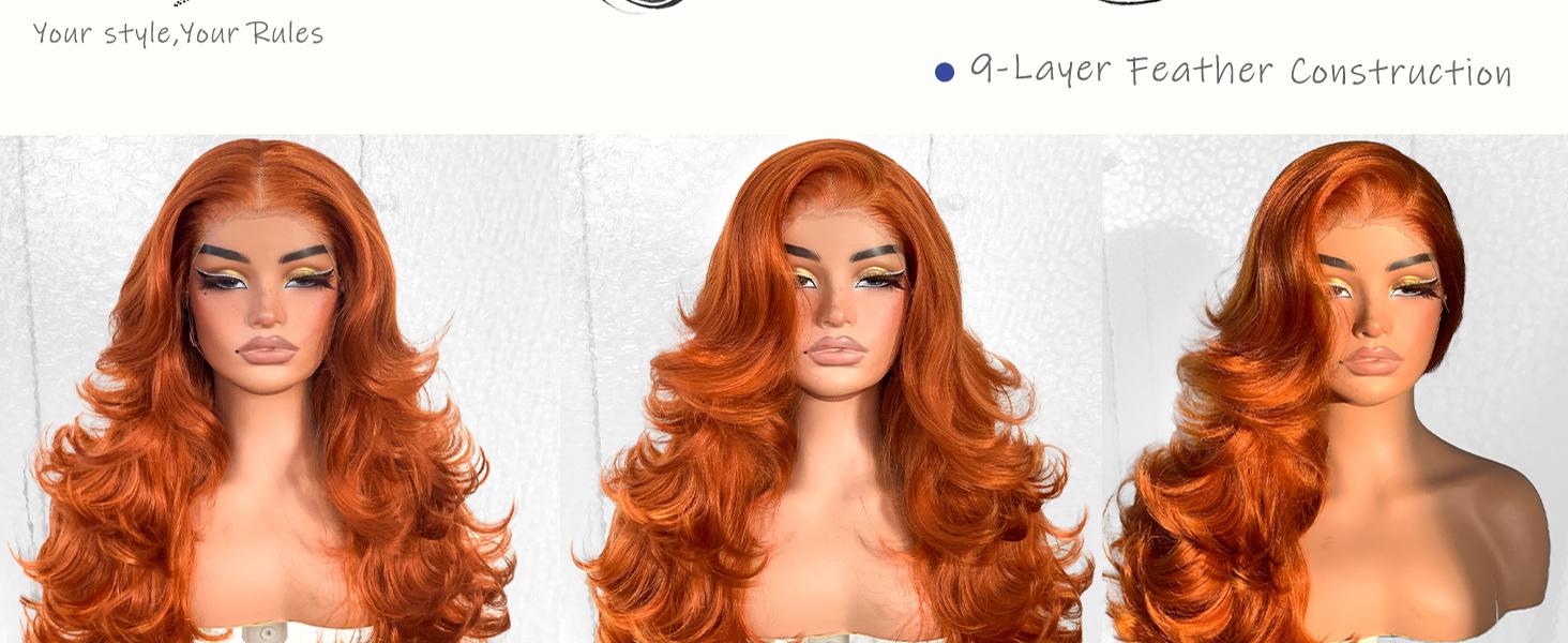 Butterfly Cut Lace Frontal Wig Ready to Wear,Synthetic Pre-Layered Pre-Plucked Pre-cut Heat resistant Flipped-Out Waves Effortless floating Waves For Black Women Beginners Friendly#26inch Mothers Day