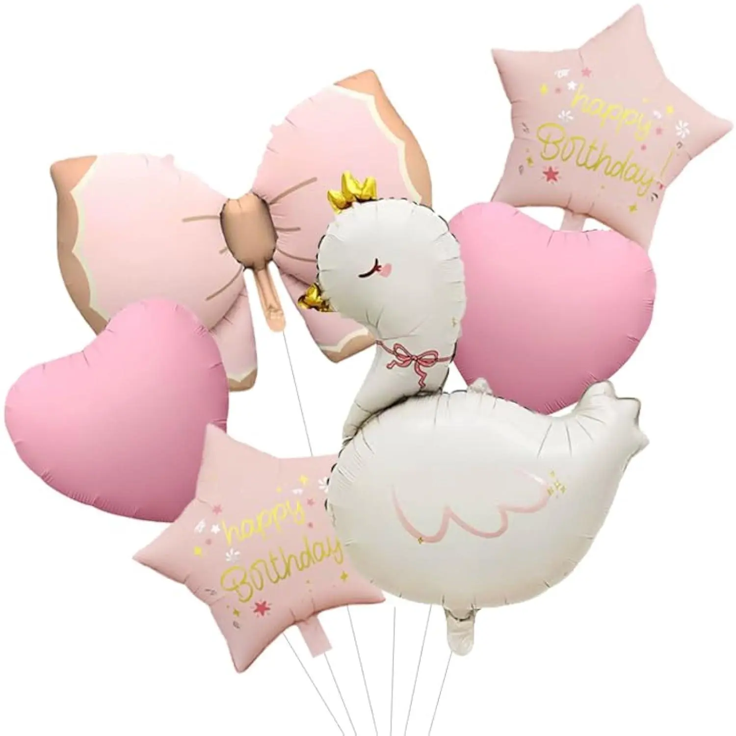 Macaron Swan Balloons Duck Balloon Macaron Bowknot Balloons & Happy Birthday Balloons Set - Pastel Colors Perfect For Birthday Parties, Baby Showers Swan Themed Party& Festive Decorations 6Pcs
