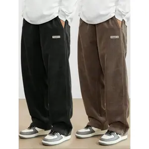 Men’s 2-Pack Plus Size Letter-Patched Corduroy Sweatpants - Menswear, Stylish Drawstring Waist, Casual Loose Fit Pocket Joggers for Spring, Fall Daily Wear Fashion Bottoms