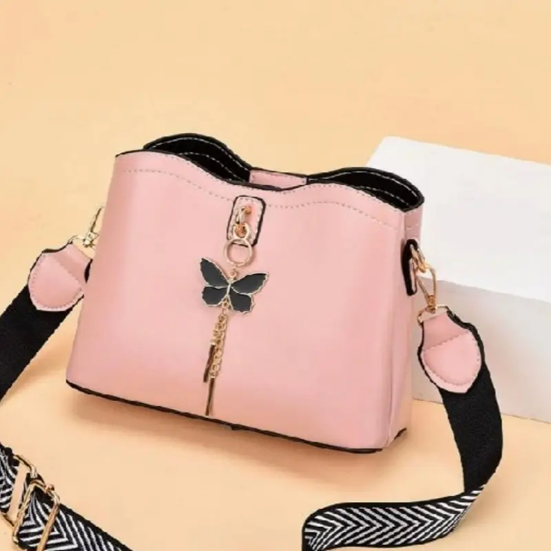 Stylish Women’s Bucket Crossbody Bag with Butterfly Accent, Comfort Adjustable Strap Shoulder Purse
