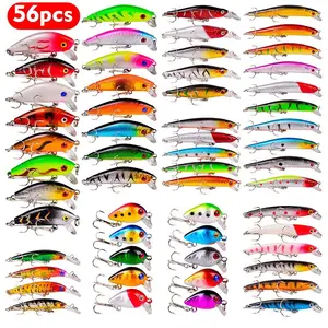 56Pcs Top Water Baits for Bass Fishing Lures Kit Tackle Bait Crankbait Swimbaits Jerkbaits Minnow Hard Baits Trout Pike Musky Walleye Perch Treble Hook Freshwater Saltwater