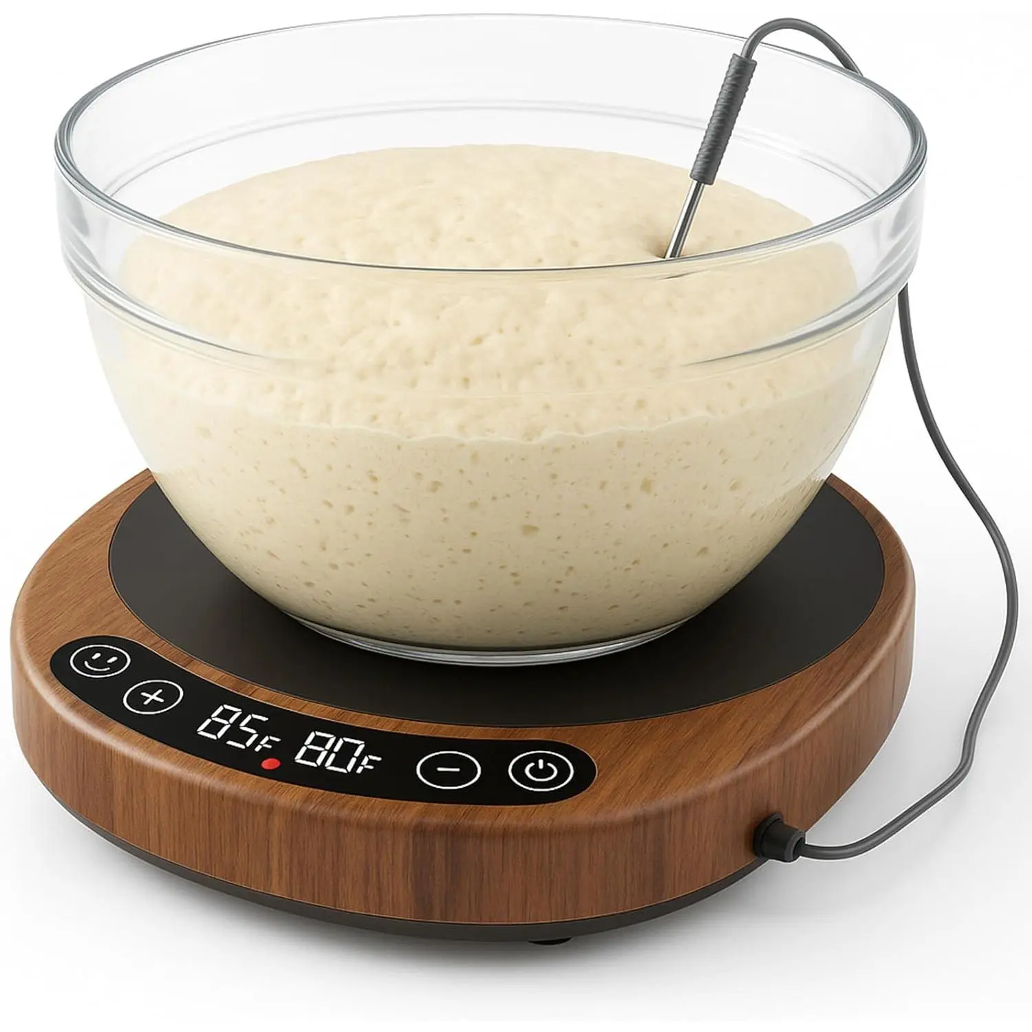 Minimalist Wood Grain Texture Compact Stainless Steel Kitchen Fermenter & Dough Warmer - Pro 2026 Large Size, Real-Time Temp Dough Probe, Dual-Temp Display, 70-110°F Precision Control, 24H Timer for Home Bakers