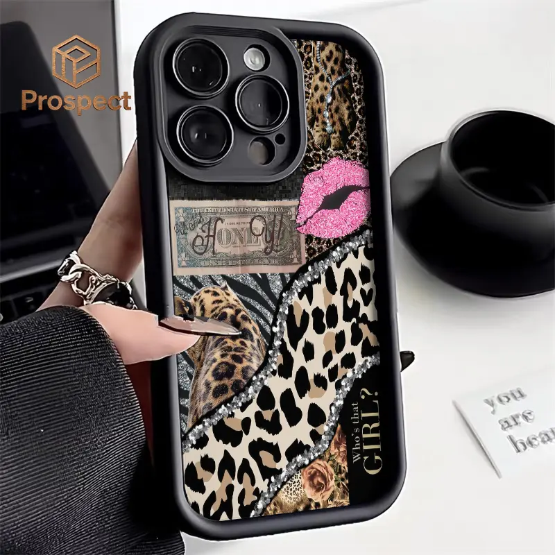 Y2K Baddie Leopard Print Phone Case for iPhone 17 16 15 14 13 12 11 Air Pro Max Plus Mini XR XS X XSMAX 16e Pink Lips Money Collage Shockproof Durable Slim TPU Cover Gift for Women Girls
