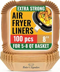 Air Fryer Paper Liners, 1000Pcs Air Fryer Disposable Liners, Non-Stick and Oil Proof for Easy Cleanup, 8” Square for 5-8 qt Basket by Baker's Signature