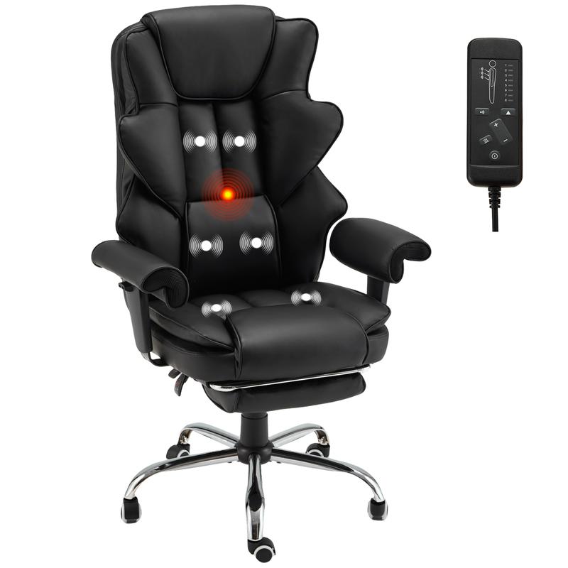 Ergonomic Office Chair with Heated and 6-Point Massage Function, 90-155 Degree Reclining Executive Computer Desk Chair with Foot Rest, Suitable for Home Office, Computer