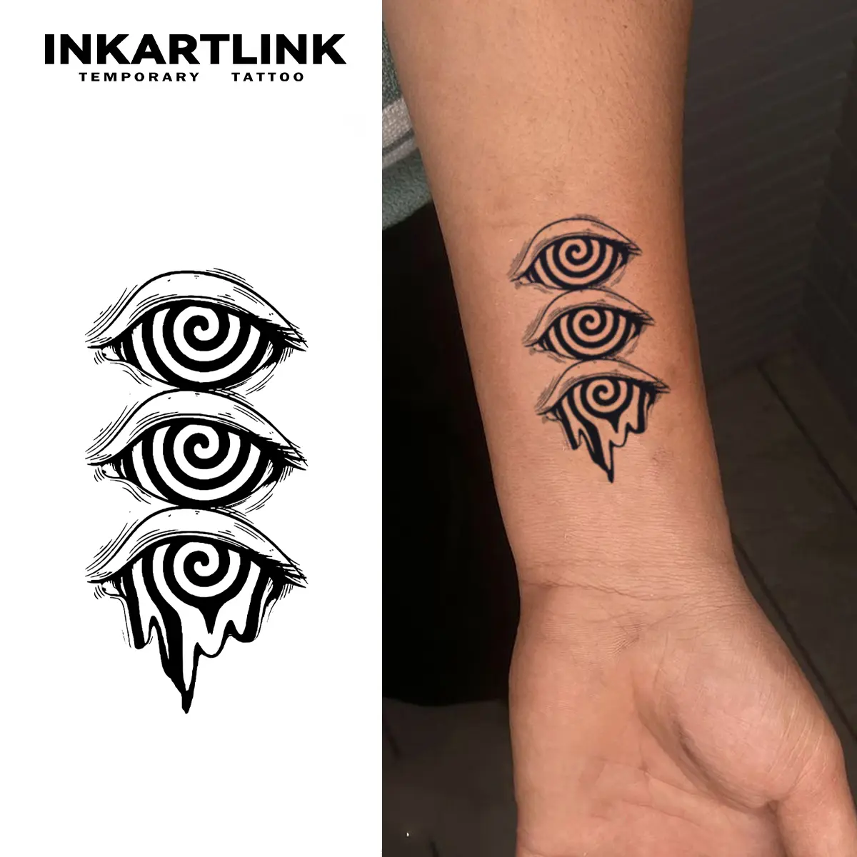 INKARTLINK Tattoo Tech, 3 Sheets Small Semi Permanent Tattoo, Adult Art Design Temporary Tattoos, Lasts 1-2 Weeks, Waterproof, Realistic Look, No Adhesive, No Reflection (Bewildering Gaze)