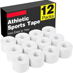 12 Pack Athletic Sports Tape, Athletic & Medical Trainers & First Aid Tape for Injuries, Wrist Ankle Finger Tape, Easy to Tear & No Sticky Residue, 1.5 in X 10 Yards (White)