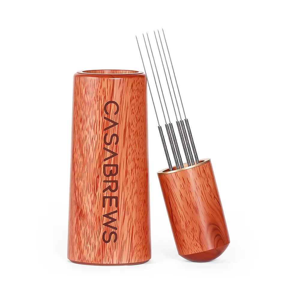 CASABREWS WDT  Distribution Tool, Wood Handle Coffee Stirrer with 6 Ultra-Fine 0.4mm Stainless Steel Needles,  Whisk Needle Distributor for Barista, Natural Walnut Wood Stand espresso accessory professional home latte set