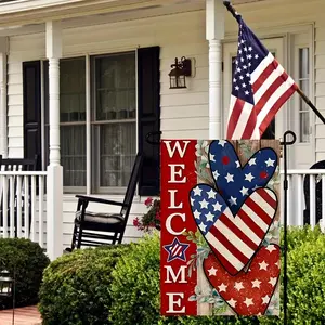 July 4th Patriotic Heart Shaped Flag, Memorial Day Independence Day Garden Banner, Outdoor Farmhouse Decor, Lawn Patio Holiday Decoration