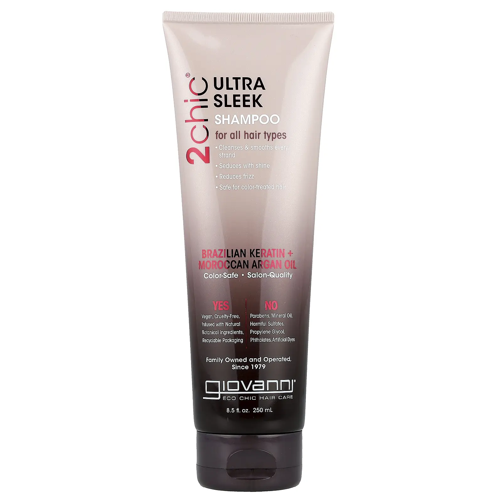Giovanni 2chic ®, Ultra Sleek Shampoo, For All Hair Types, Brazilian Keratin + Moroccan Argan Oil, 8.5 fl oz (250 ml)