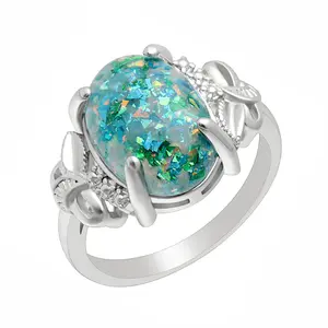 Sharla Statement Oval Ring for Women by Ginger Lyne | Simulated  Pink Purple or Green Fire Opal Ring for Her| Fashion Jewelry Ring for Wife or Girlfriend