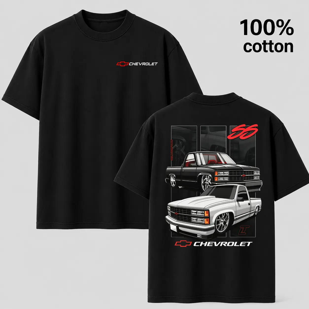 Men's Graphic T-Shirts with Classic Chevy SS Truck Print, Casual 100% Cotton Short-Sleeve Automotive Streetwear Tee, Men's T Shirts, Menswear Top, Automotive Logo Men's Short-Sleeve T-Shirts