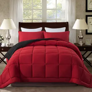 King Size Comforter -Comforters Sets with 2 Pillow Cases -3 Down Alternative King -Red/Black King Comforter(102"x90")