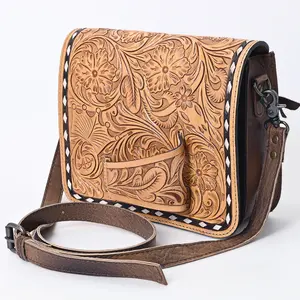 American Darling Small Crossbody Bag – Genuine Leather Hand-Tooled Floral Carving, Adjustable Strap, Western Style Purse for Women