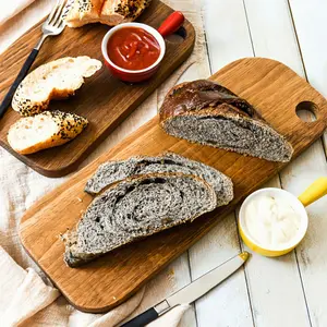 1 piece Long Acacia Wood Serving Tray | Hole Design for Easy Carry | Perfect for US Family Meals & Outdoor Picnics