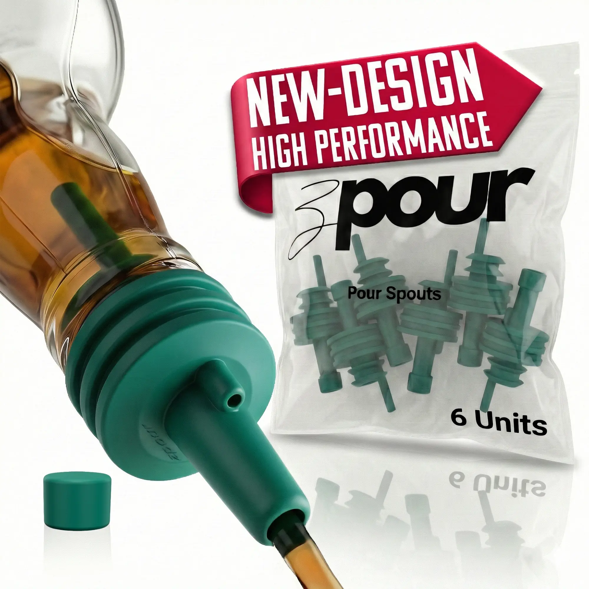 ZPOUR Green Liquor Pour Spouts – 6 Pack | Precision Bar Bottle Pourers