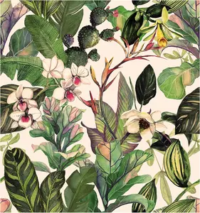 Boho Floral Wallpaper Peel and Stick - Tropical Palm Leaf Botanic Accent Wall for Bedroom - 17.7×118in