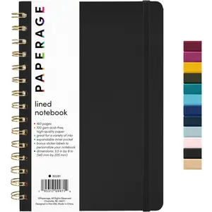 PAPERAGE Lined Spiral Journal Notebook, (Black), 160 Pages, Medium 5.5 inches x 8 inches  100 GSM Thick Paper, Hardcover, DoubleWire Spiral Journal  Notebook