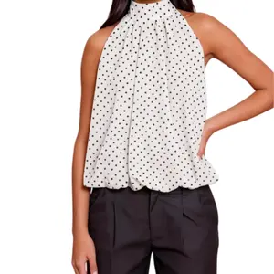 Women's Halter Neck Top Solid Color/Polka Dot Pattern Ruched Bust Flowy Hem Sleeveless Elegant Blouse Casual Top clothes Lightweight Fit Womenswear Polyester Breathable outdoorfun
