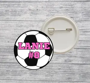 Soccer Button Custom Personalized Name & Number Team Gift Pin