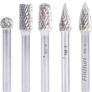 Tungsten Carbide 5 count Rotary Burr Set 1/4" Shank - Double Cut   Bits 3/8" Dia    Drill for Milling, Carving, Engraving, Deburring, Drilling, Hard