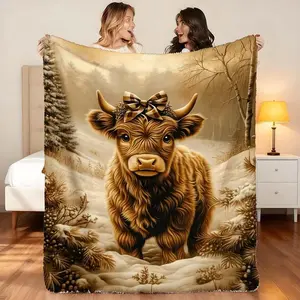 Luxurious Highland Cow Print Blanket Premium Plush Fabric Christmas Themed Gift Ideal For Home Decor Cozy Bedroom Living Room Addition Festive Cheer With Super Soft Nap Comfort