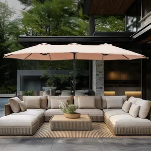 15ft Large Outdoor Double-Sided Rectangle Umbrella with Crank Handle, Waterproof, Alloy Steel, Assembly Required Patio Folding, Deals for You