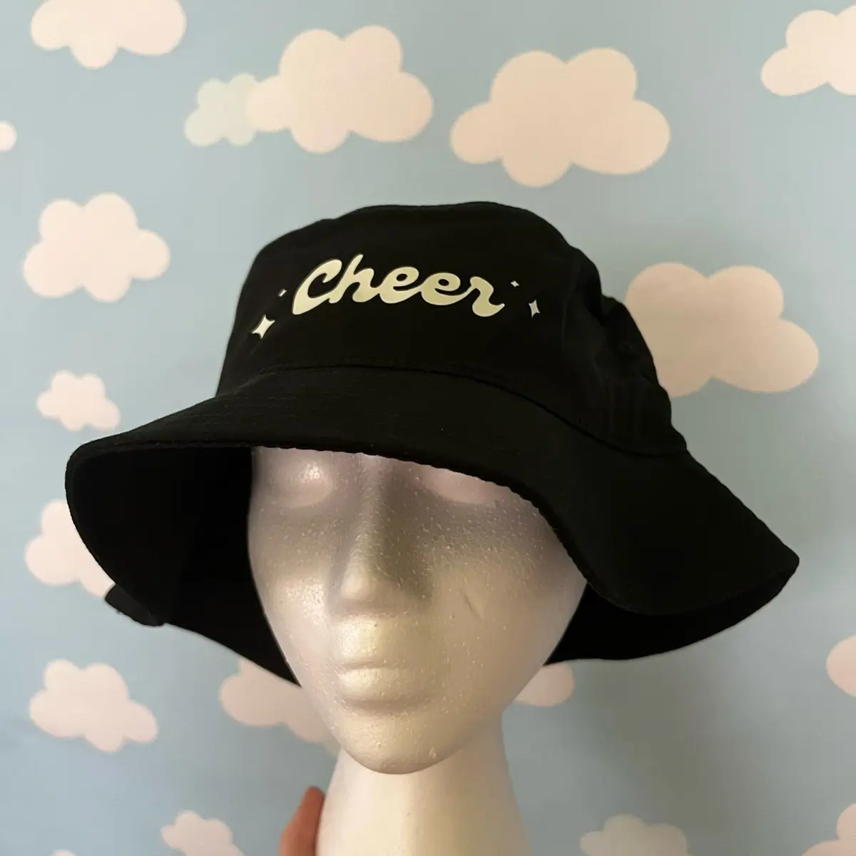 Cheerleading Bucket Hat, retro hat, black and white