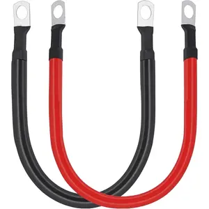 Pure Copper 2 AWG Battery Inverter Cables with 3/8 in Lugs Both Ends Power Inverter Wire Set for Automotive Solar Marine Boat RV Car Motorcycle 1FT Red and Black