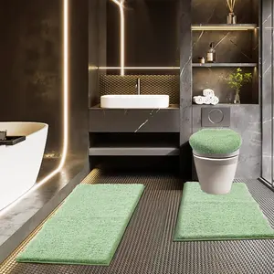 Bathroom Rugs Sets 3 count with Adjustable Toilet Seat Cover 17.5"x 15" Machine Washable Bath Rug Set with TPR Non Slip Rubber Backing Solid Bath Mat Set for Luxury Bathroom Decoration