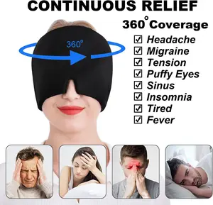 Migraine & Headache Relief Cap - Gel Ice Head Wrap with Hot/Cold Therapy for Migraines, Eye Mask for Sinuses, Puffy Eyes, Tension & Stress Relief (Black)