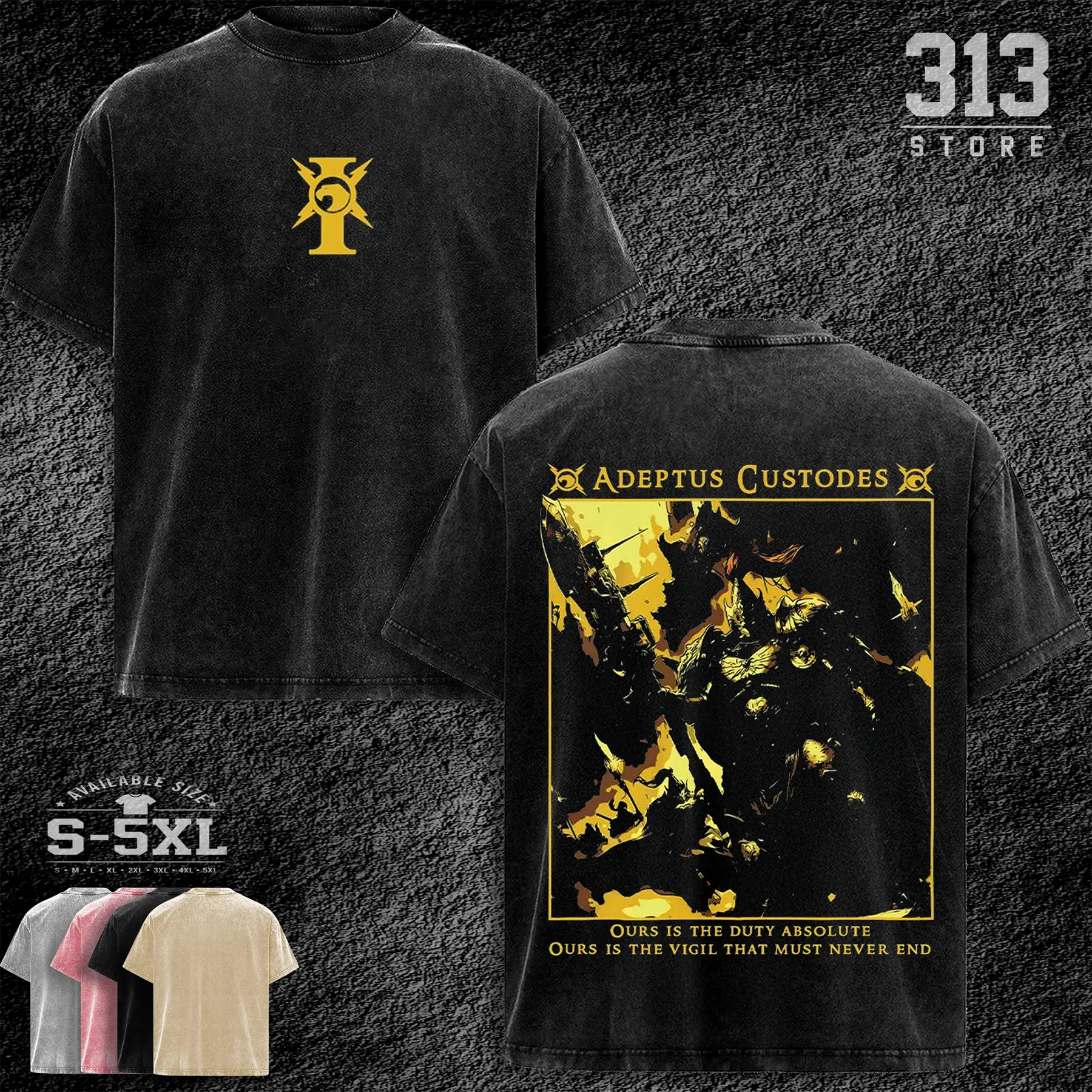 Warhammer 40K "ADEPTUS CUSTODES" Vintage Washed Tee Retro Oversized T-Shirts Inspired by Iconic Factions and Heroes, Premium Heavy Cotton, Perfect for Wargame Fans, Sci-Fi Lovers