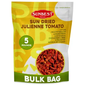 Sunbest Natural Sun-Dried Tomatoes Julienne Cut – 5 Pound Bulk Bag (80 oz) – Intense & Zesty Flavor – Moist & Ready to Eat – Vegan, Kosher, Non-GMO – Perfect for Snacking & Recipe Enhancing