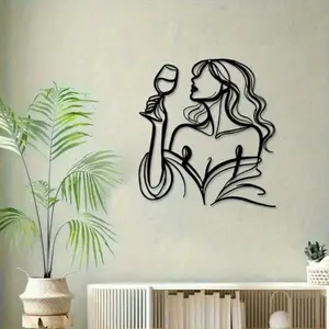 Minimalist Metal Wall Art Long Hair Lady with Glass Modern Home Decor for Bedroom Living Room Bathroom Durable Gift Aesthetic Design Decorative Artwork
