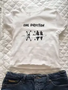 Women's One Direction Print Round Neck Tee, Y2K Fashion Casual Stretchy Short Sleeve Fitted Crew Neck T-Shirt for Everyday Spring Daily Wear, Ladies Clothes for All Seasons, Top, Womenswear
