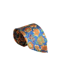 Floral Light Blue Orange Tie