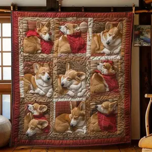 Adorable Corgi retro pattern design, luxurious flannel blanket, 280gsm fabric, suitable for home, bedroom, sofa, travel, home use, high-end gift, perfect for gifting!