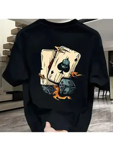 Hot selling new men's poker dice print pattern round neck breathable T-shirt outdoor skin friendly casual short sleeved top