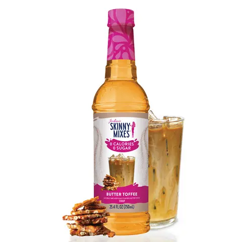 Jordan’s Skinny Mixes Sugar Free Butter Toffee Coffee Syrup, 0 Calories, for Lattes, Cold Brew,  Protein Coffee, & More! 25.4 fl oz