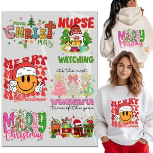 6 Sheets Iron on Transfers, Merry Christmas tree DTF Transfers Ready to Press Children's Clothing Big Stickers Iron on Decals for T Shirts Hoodie DIY Crafts dtf transfer