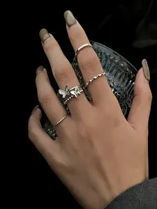 4 Piece Fashion Simple Ring Set, Cute Butterfly & Beaded Stackable Rings, Waterproof Oxidation Resistant for Teenage Girls