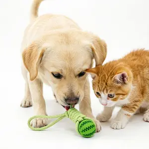 Durable Chew Toy Ball with Handle for Dogs, Braided Rope Knot Toy, Pull Throw Tug-Of-War Fetch Toy, Chewing Training Dog Toy