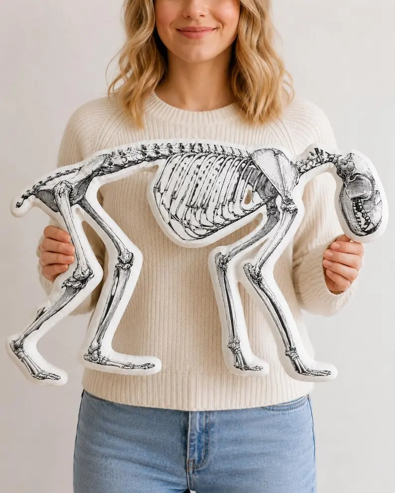 X-Ray Raccoon Skeleton Shaped Pillow | Anatomical Animal Throw