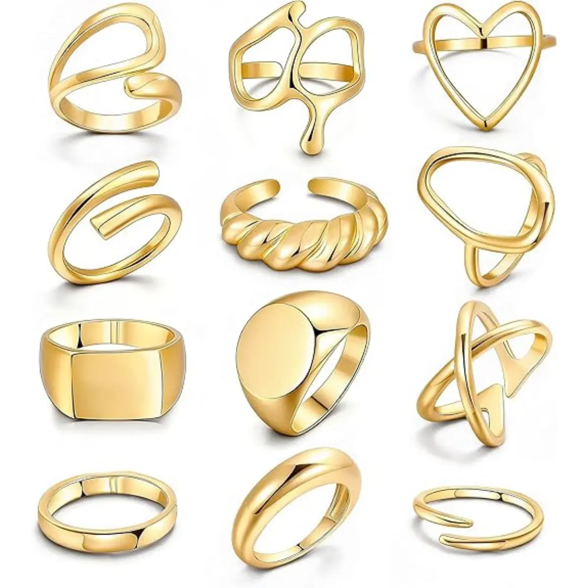 12PCS Gold Stackable Rings Set for Women, 18K Gold Plated Adjustable Knuckle Rings