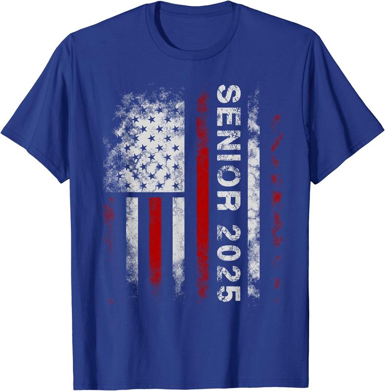 Senior 2025 American Flag Shirt USA Graduation Class of 2025 T-Shirt
