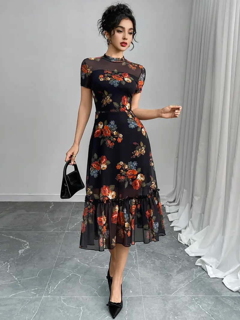 jane norman cocktail dresses NEW JANE NORMAN Floral Glitter Milkmaid boho peasant Black Frock Dress Sz 8 UK10