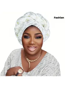 1pc African and South American traditional fashion simple ant cloth gold-stamped wheat ear thick braid pullover hat for women Embroidered Headwear Turban Hats