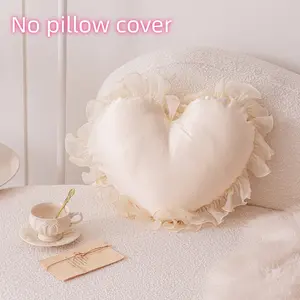 Cream Heart Lace Pillow Cover, Heart Design, 50x40 Cm, Perfect for Bedroom, Sofa, Window Sill Decor, Multiple Colors Available, Girl Style Room Decoration