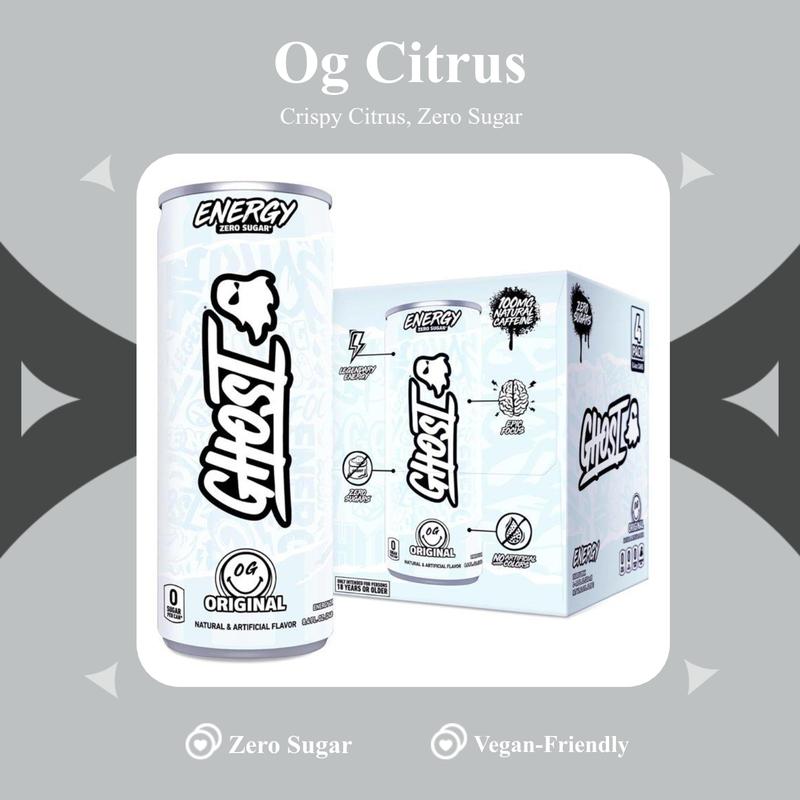 Ghost Energy Drink OG Original Clean Citrus Flavor Sugar-Free Performance 16 fl oz Cans Pack of 4 Zero Sugar Vegan Friendly